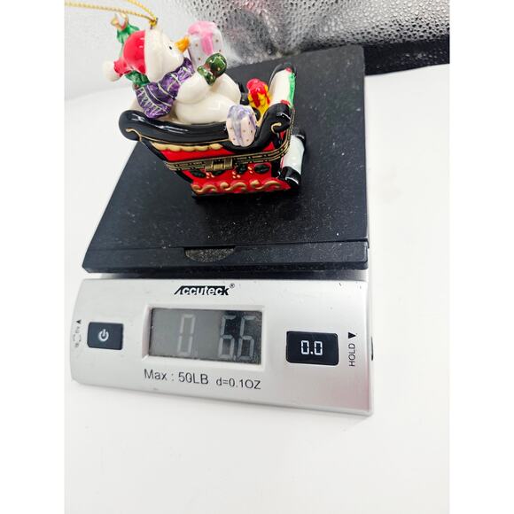 Vintage Ceramic Snowman Santa's Sleigh Frosty Hinged Trinket Box 3x2.5" - Picture 10 of 10